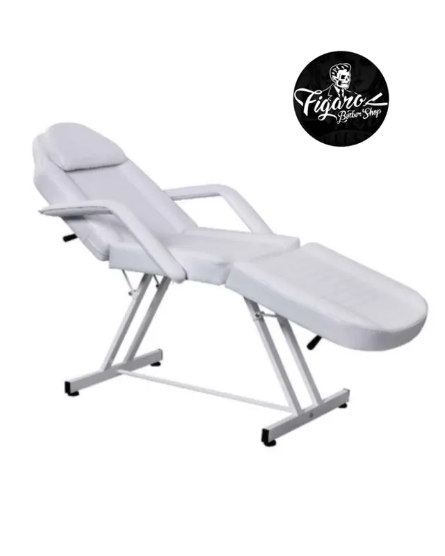 Camilla Estética Reclinable Blanca con Apoyabrazos – Spa, Barbería y Consultorio